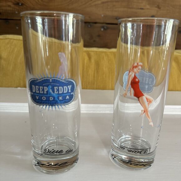 Two (2) Deep Eddy Bar Glasses 7.5” X 2” With Iconic Deep Eddy Girl - Picture 1 of 9